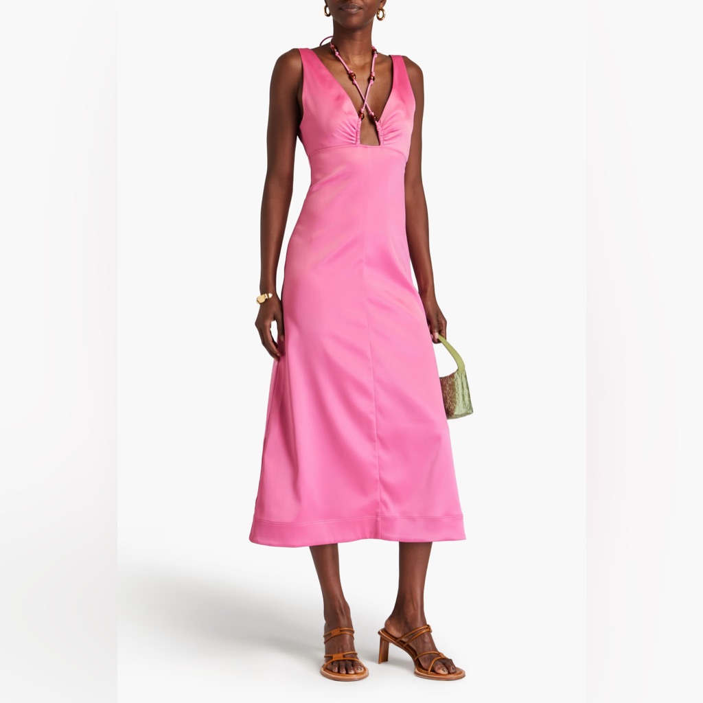 Nwt Ganni Bead-Embellished Stretch-Satin Midi Dress